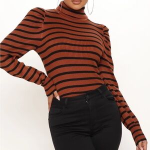 Toxic Touch Turtleneck Burnt Orange Striped Sweater